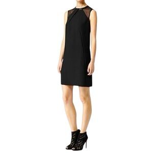 Reiss Sleeveless Black Shift Dress Black Tunic Dress Leather Tulle Crepe Size 0